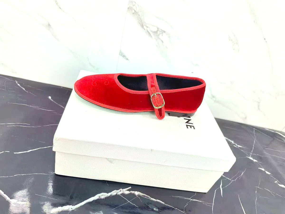 Celine 25 Eve Triomphe Ballet Flat Red Velvet 547725