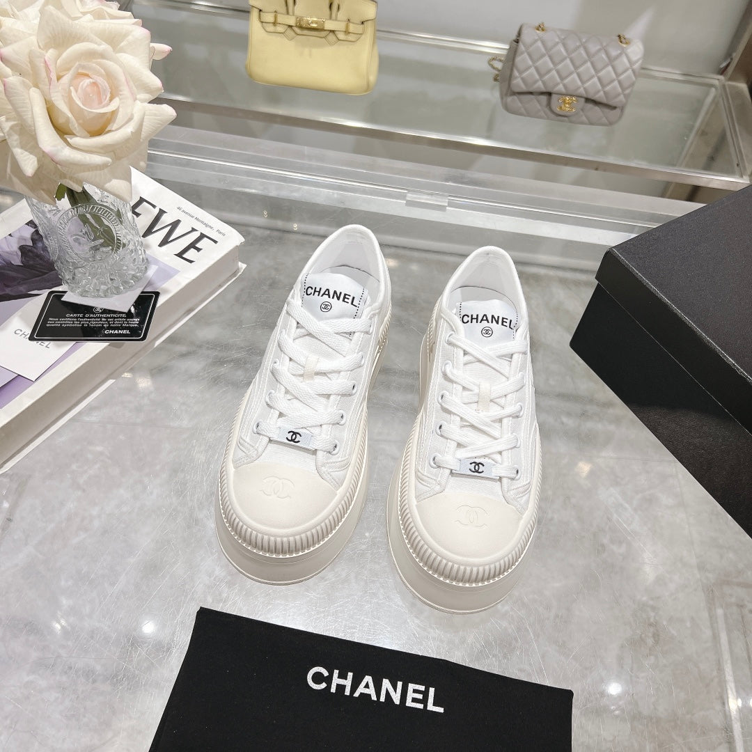 CC Sneaker White Fabric And Lambskin
