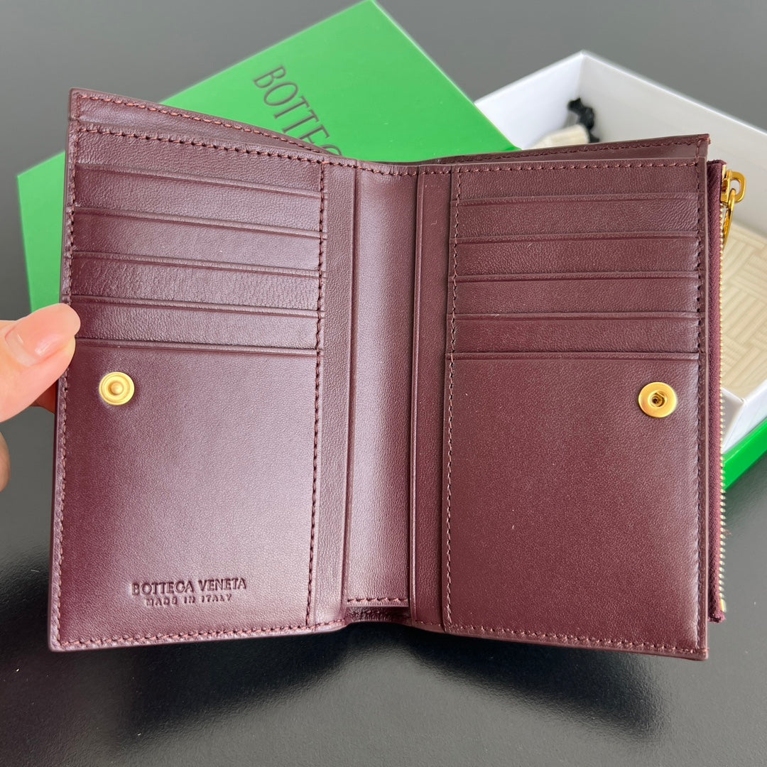BV Wallet 14.5cm Burgundy White Sheepskin 545201