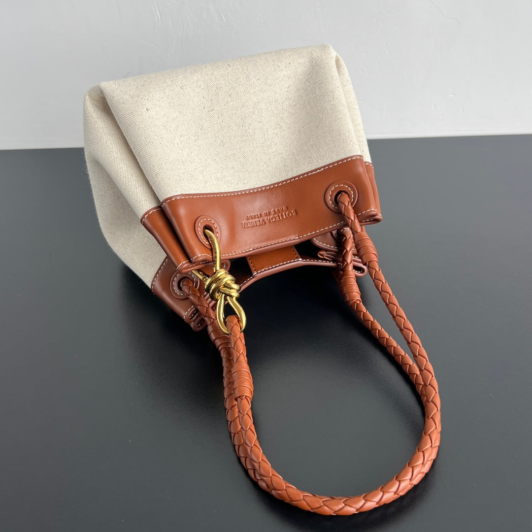 BV Parachute 21cm Bag Brown mix Beige Leather Canvas 563678