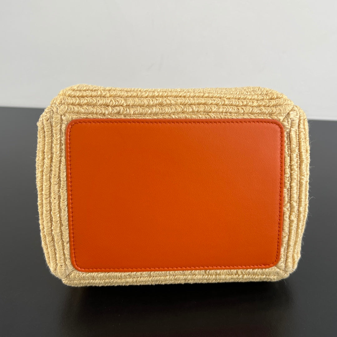 BV Parachute 21cm Bag Orange mix yellow Leather Raffia 563679