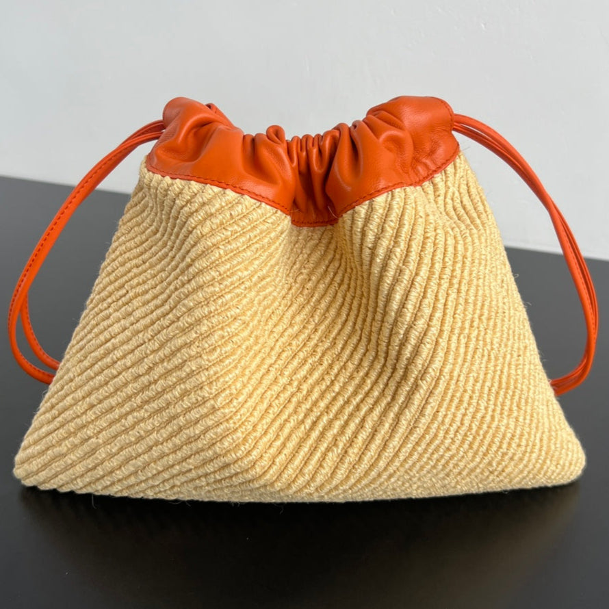 BV Dustbag 32cm Orange mix Yellow Leather Raffia 563685