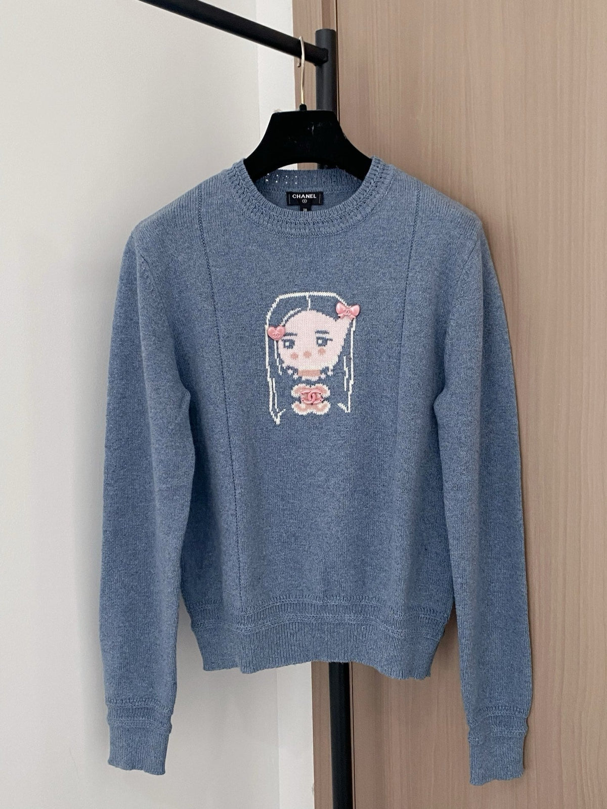 Chanel 25 Sweater Gray Blue Wool 307992