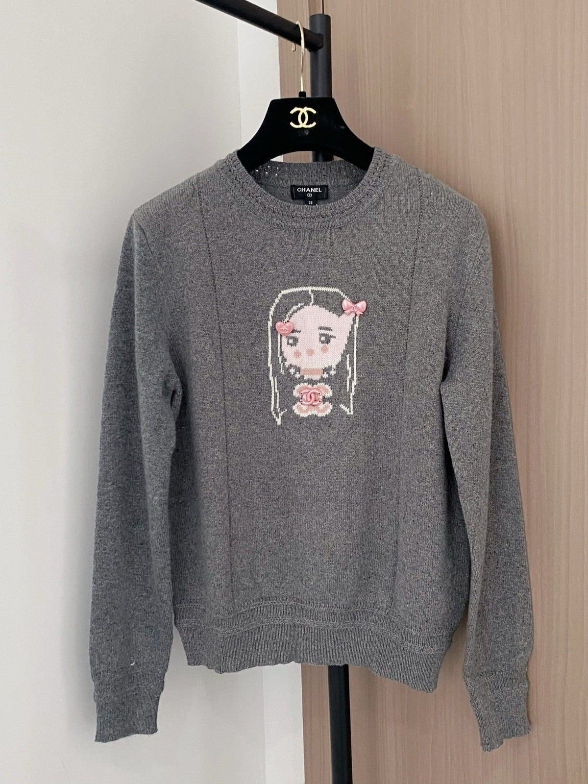 Chanel 25 Sweater Gray Blue Wool 307992
