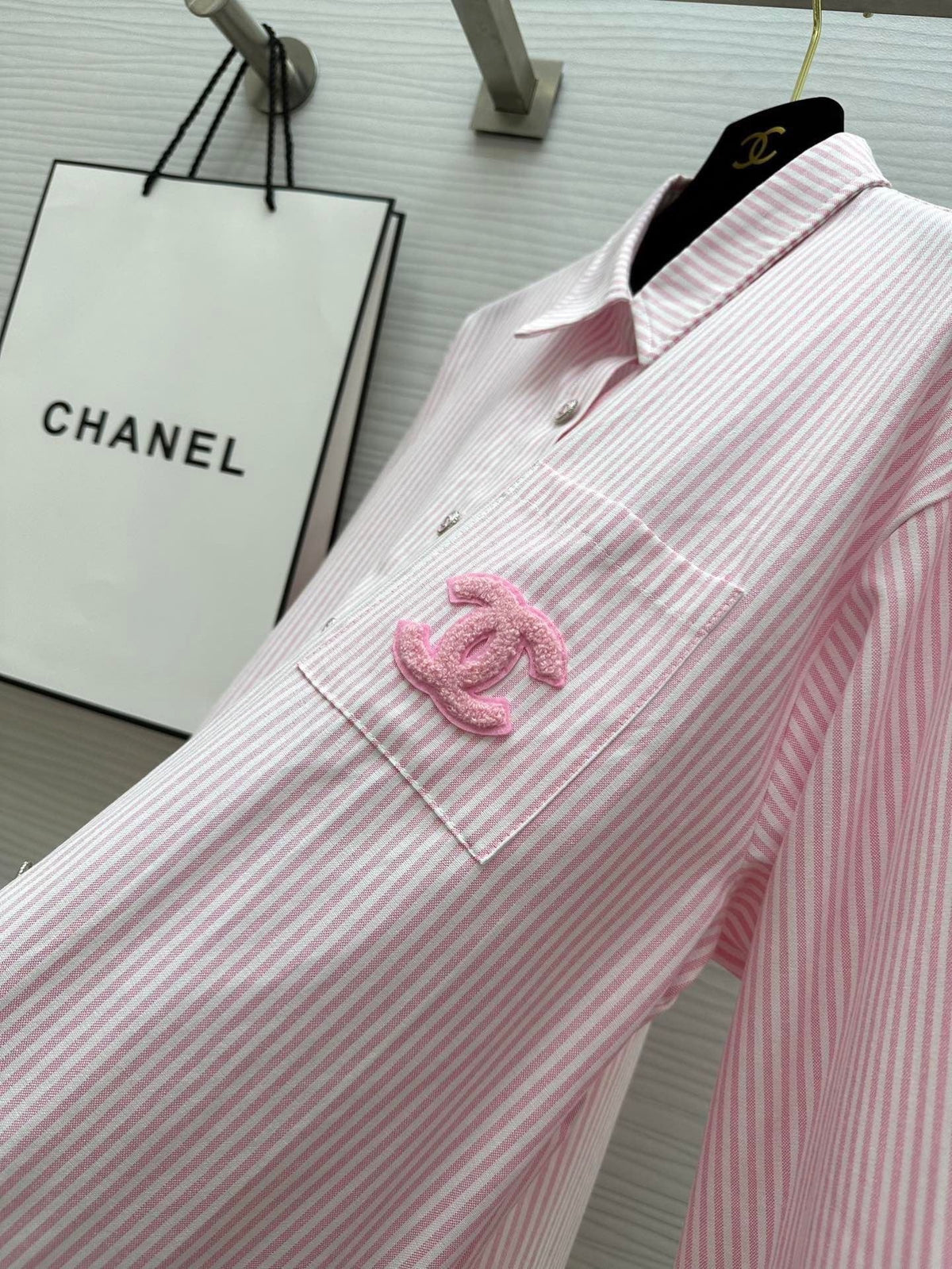 Chanel 2026 Striped Shirt Pink Cotton 352255