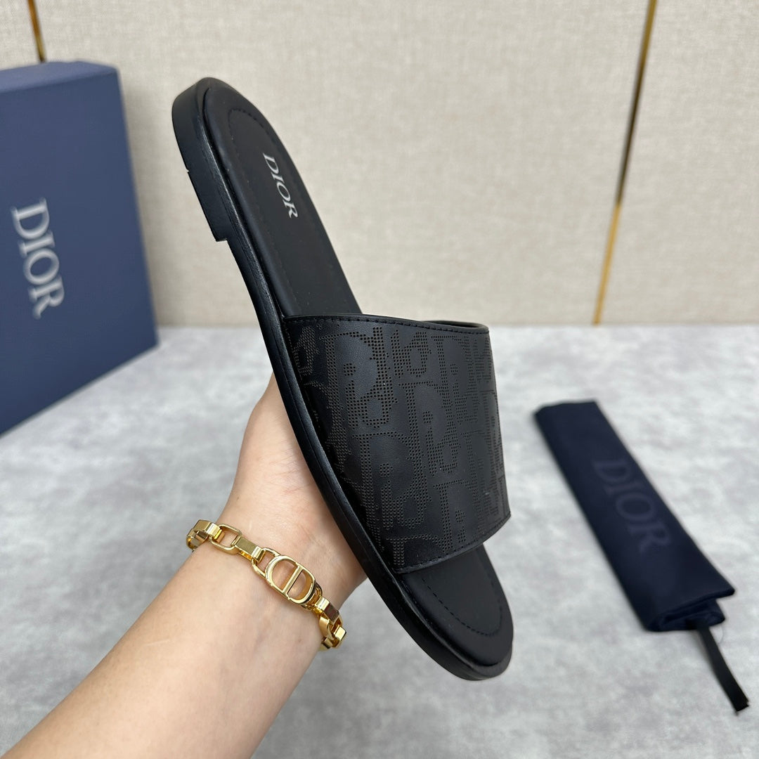 CD SLIDE SANDAL BLACK CALFSKIN