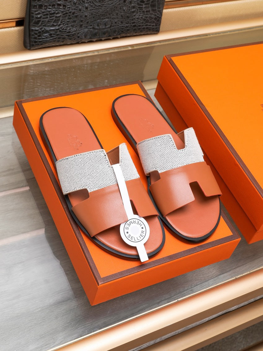 HM IZMIR SANDAL ORANGE AND WHITE LAMBSKIN