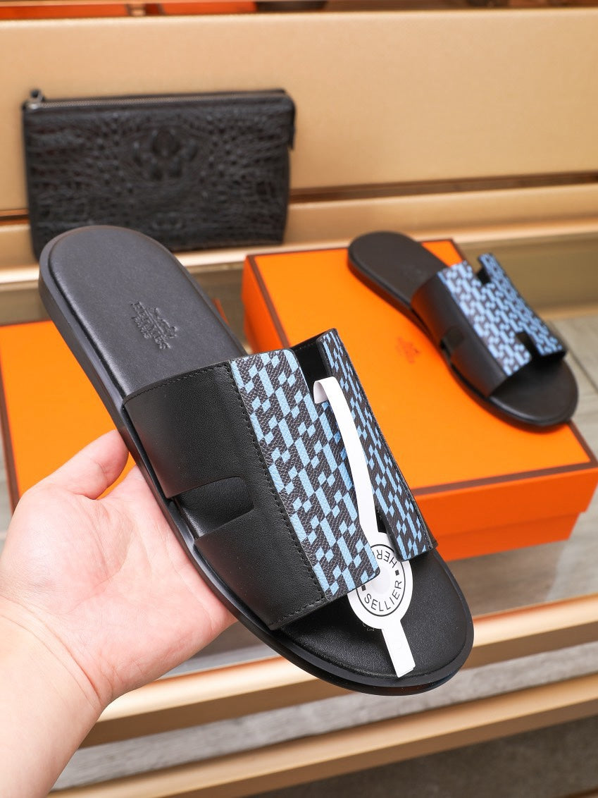 HM IZMIR SANDAL BLACK AND SKY LAMBSKIN