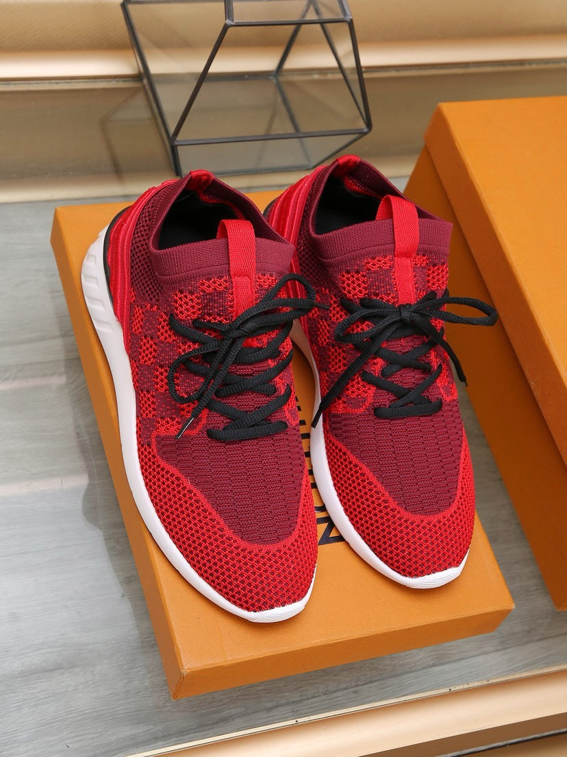 LV SNEAKERS IN CURRANT RED MESH FABRIC