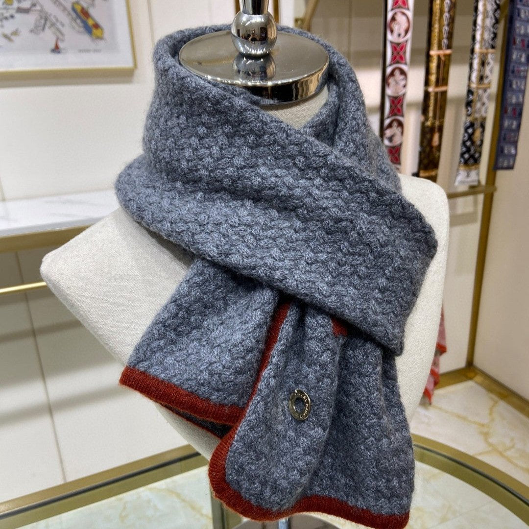 LP Scarf 125 CM In Dark Grey With Red Border Cashmere 201756