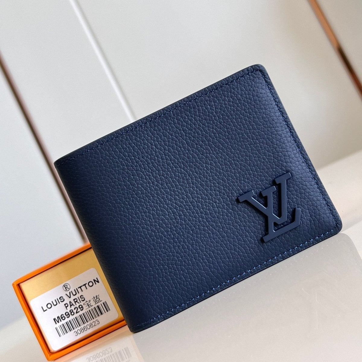 MULTIPLE WALLET AEROGRAM 10CM BLUE CALFSKIN