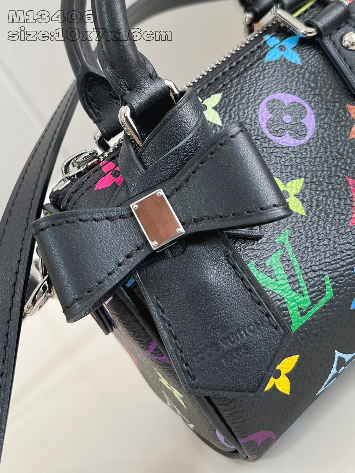 LV x TM Nano Speedy 16cm Black Multicolored Monogram coated canvas