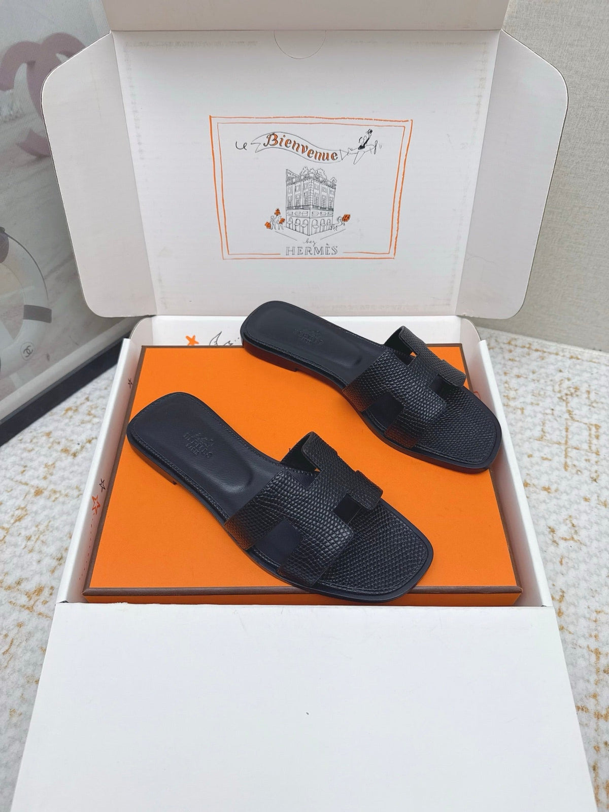 HM 26ss Oran Sandals Navy Blue Cowhide 625038