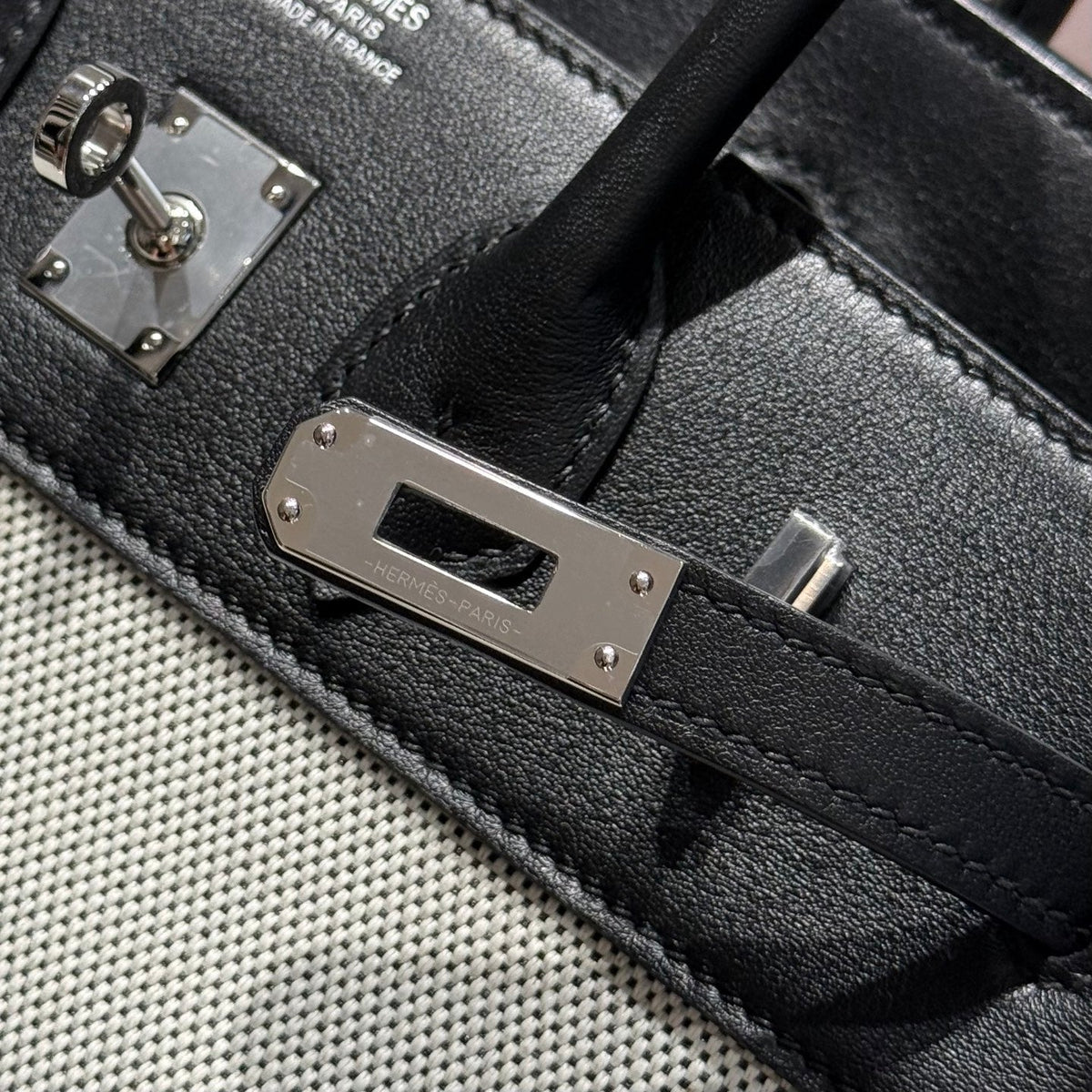 HM Birkin 25cm Black Swift Dark Grey Canvas Silver Hardware
