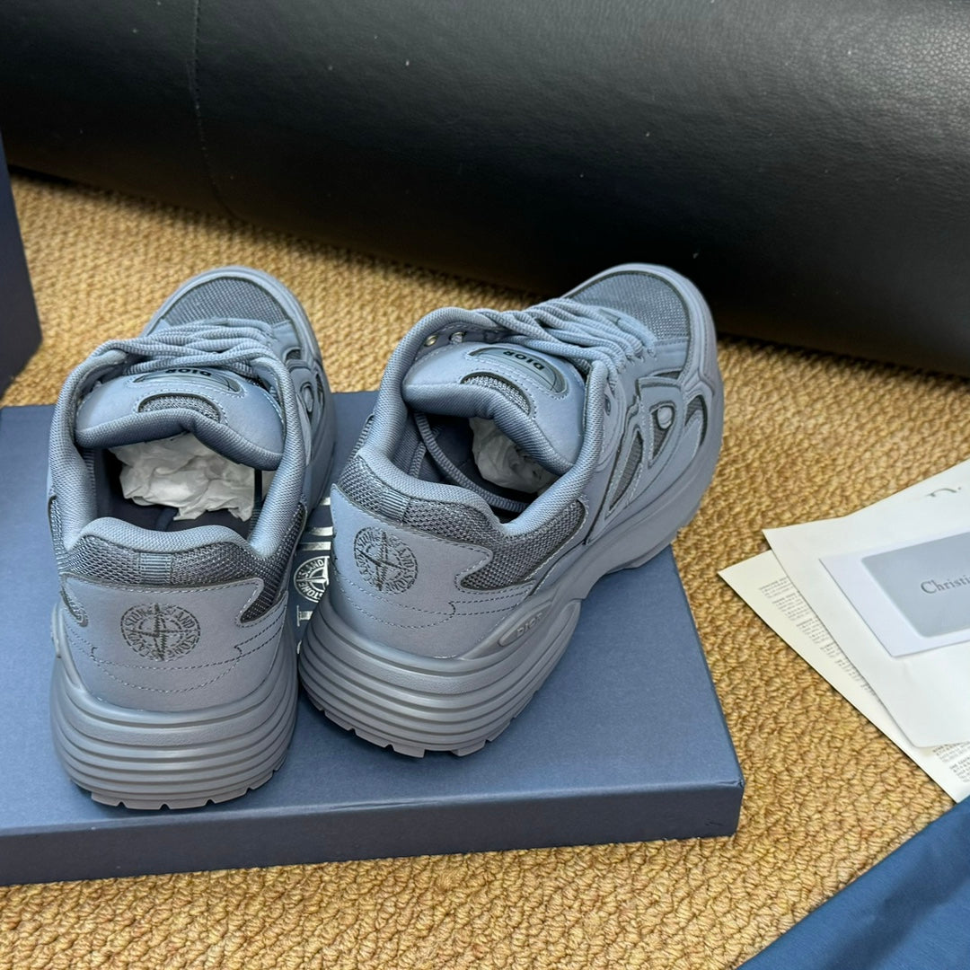 CD And Stone Island B30 Sneaker Blue Grey Cowhide And Polyester Mesh Fabric