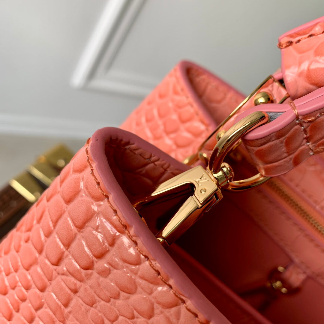 CAPUCINES BB 27 PINK ORANGE TAURILLON GOLD HARDWARE