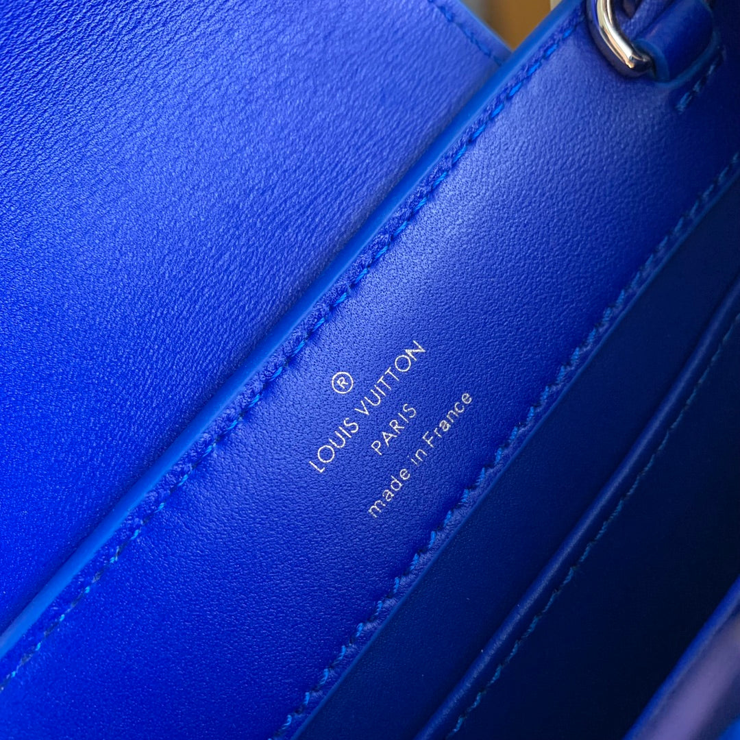 CAPUCINES MINI 21 COBALT BLUE CROCODILE EMBOSSED CALFSKIN GOLD HARDWARE