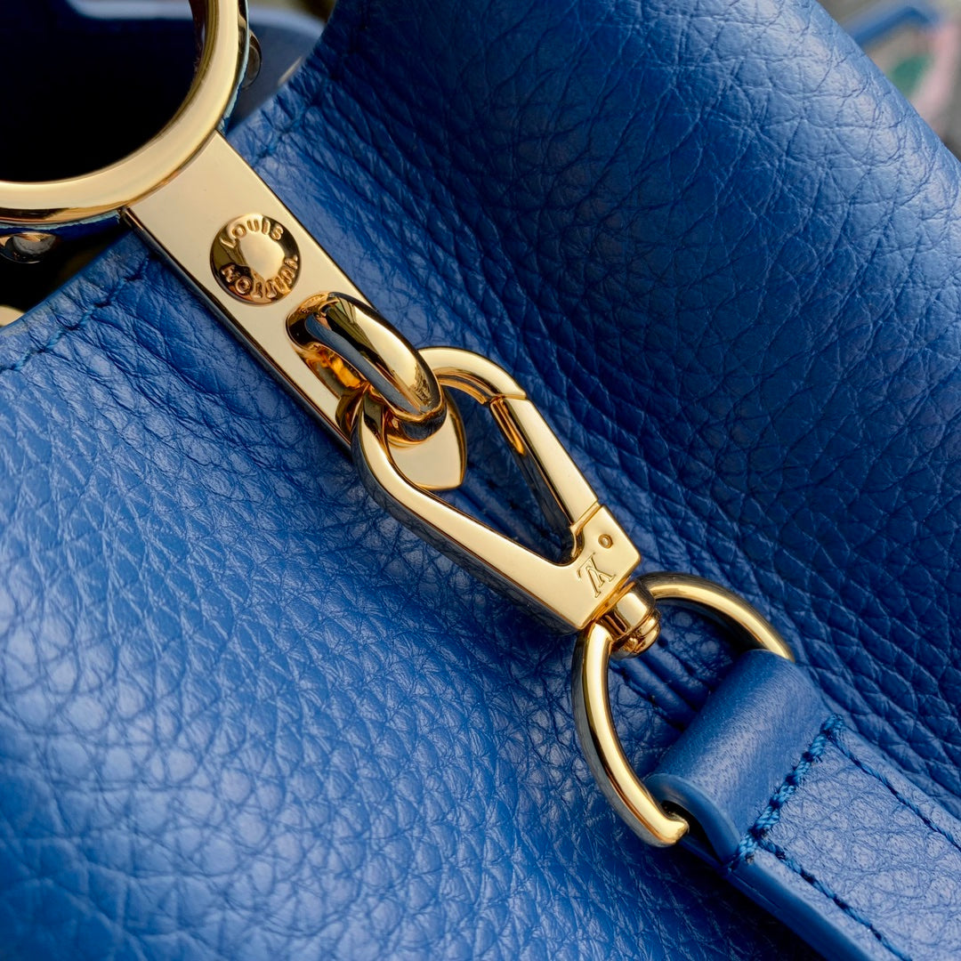 CAPUCINES MINI 21 COBALT BLUE TAURILLON GOLD HARDWARE