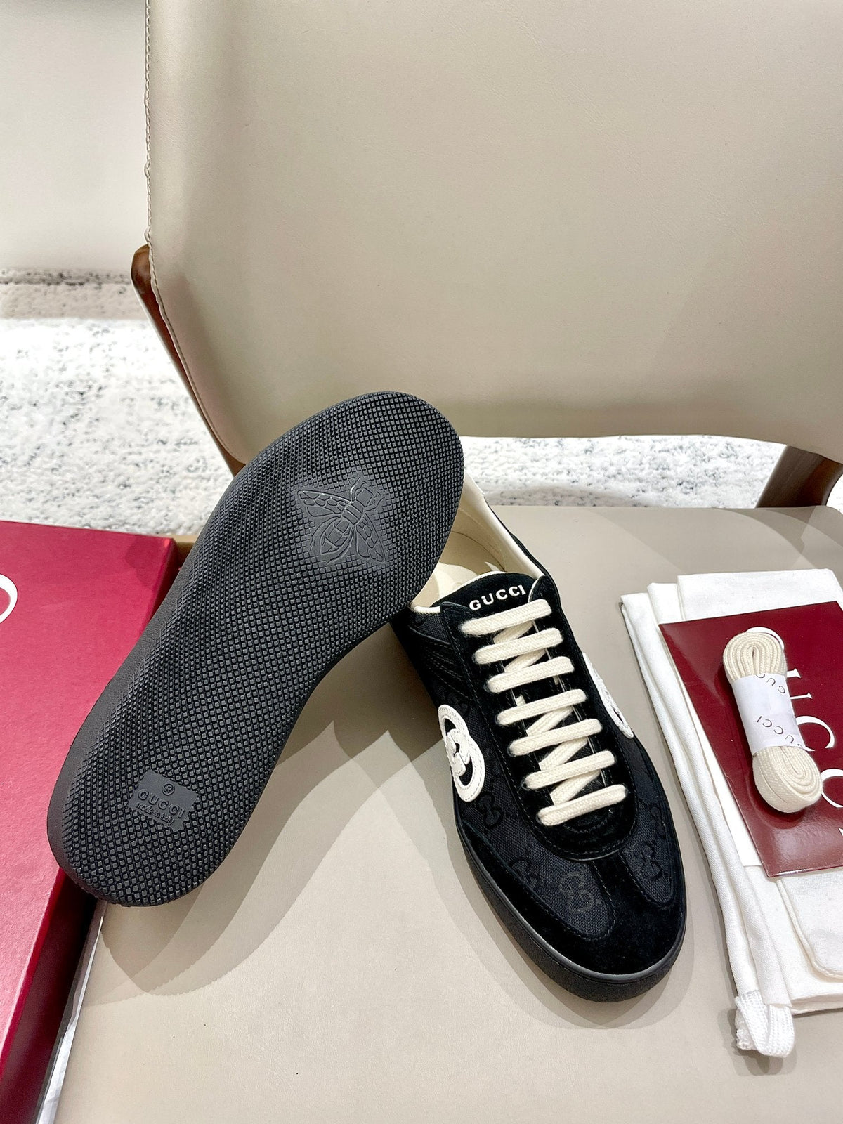 GG 26 Sneaker Black Monogram Suede Sheepskin 632815