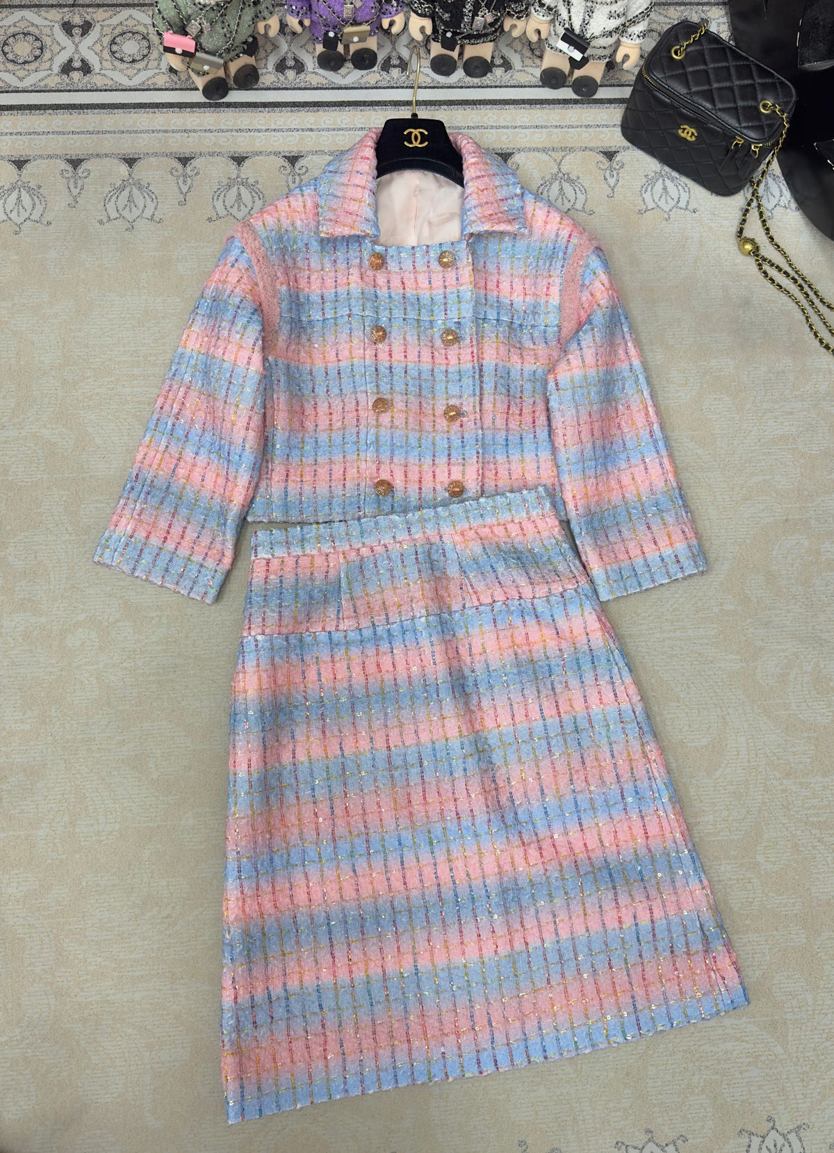 CC Tweed Skirt Blue Pink Lanie Wool Polyamide 251953