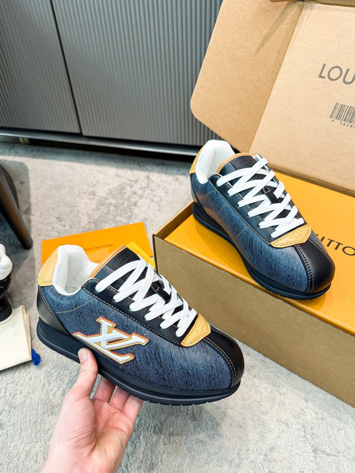 LV 26ss Platform Sneaker Navy Blue Black Cowhide 625419