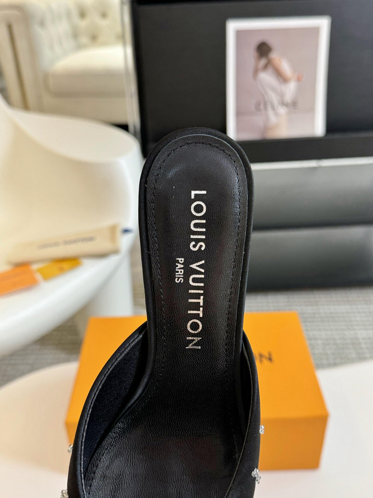 LV Blossom Pointy Mule 75mm Black Lambskin