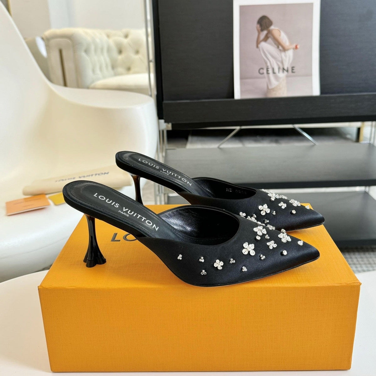 LV Blossom Pointy Mule 75mm Black Lambskin