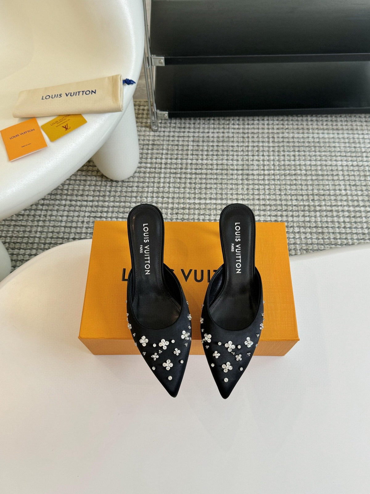 LV Blossom Pointy Mule 75mm Black Lambskin