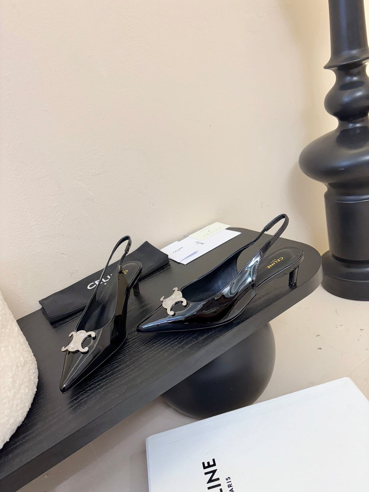 CELINE Alma Triomphe Slingback Black Patent Calfskin 235705