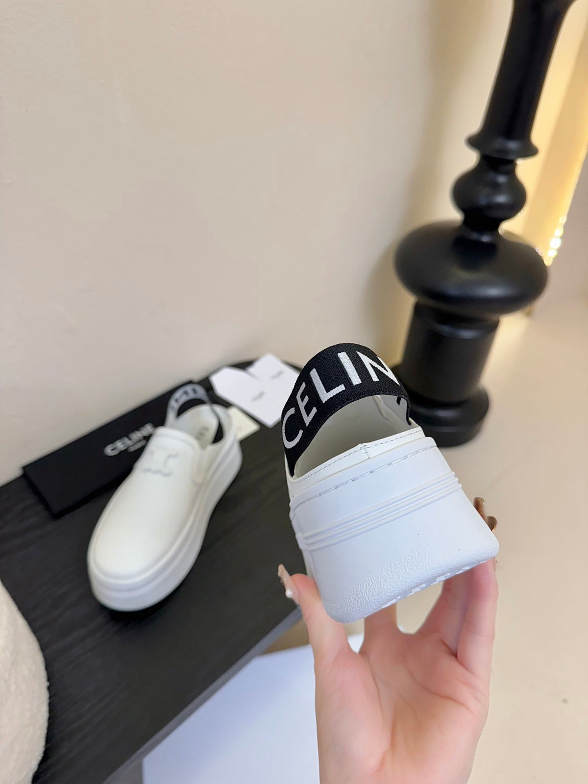 CELINE Block Wedge Mule White Calfskin 235721