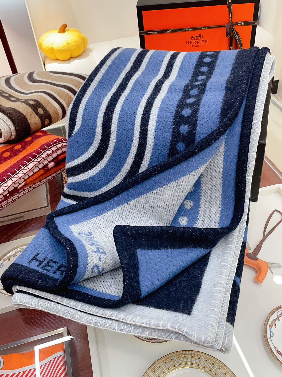 Grand Tralala Blanket Blue Wool Cashmere