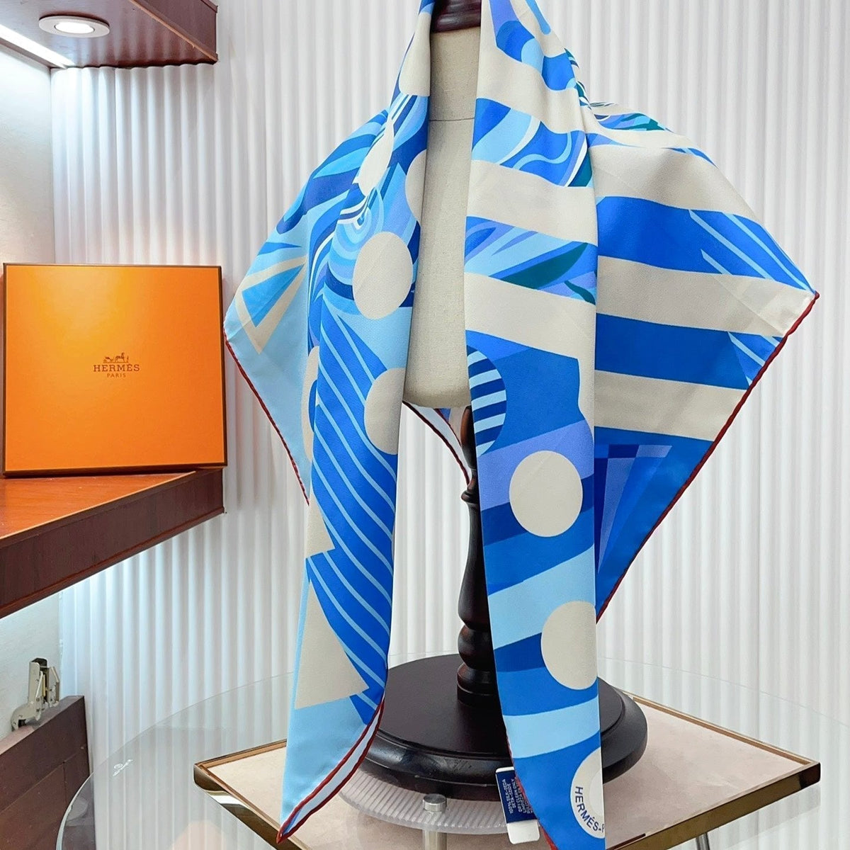 Le Reve De Julia Scarf 90 CM In Blue Colorful Silk Twill 198578