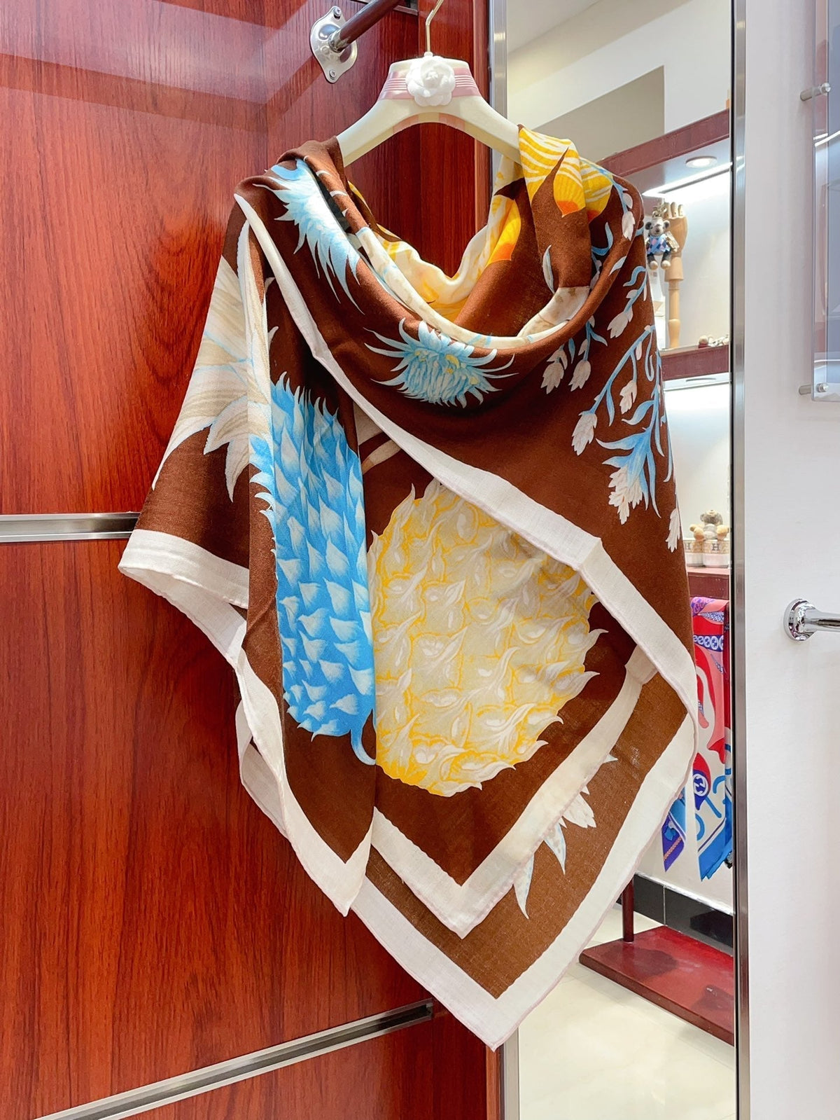 Carré Index Bromeliaceae 135 CM In Brown Colorful Silk Cashmere 228991