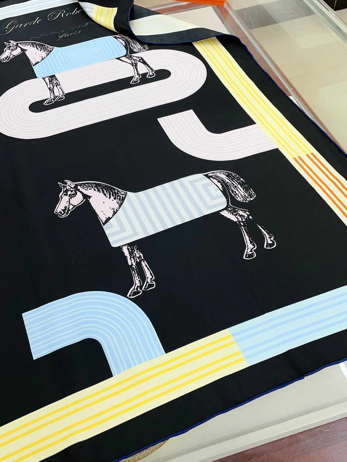 Garde-Robe Pop Detail Scarf 90 CM In Black Colorful Silk Twill 337136