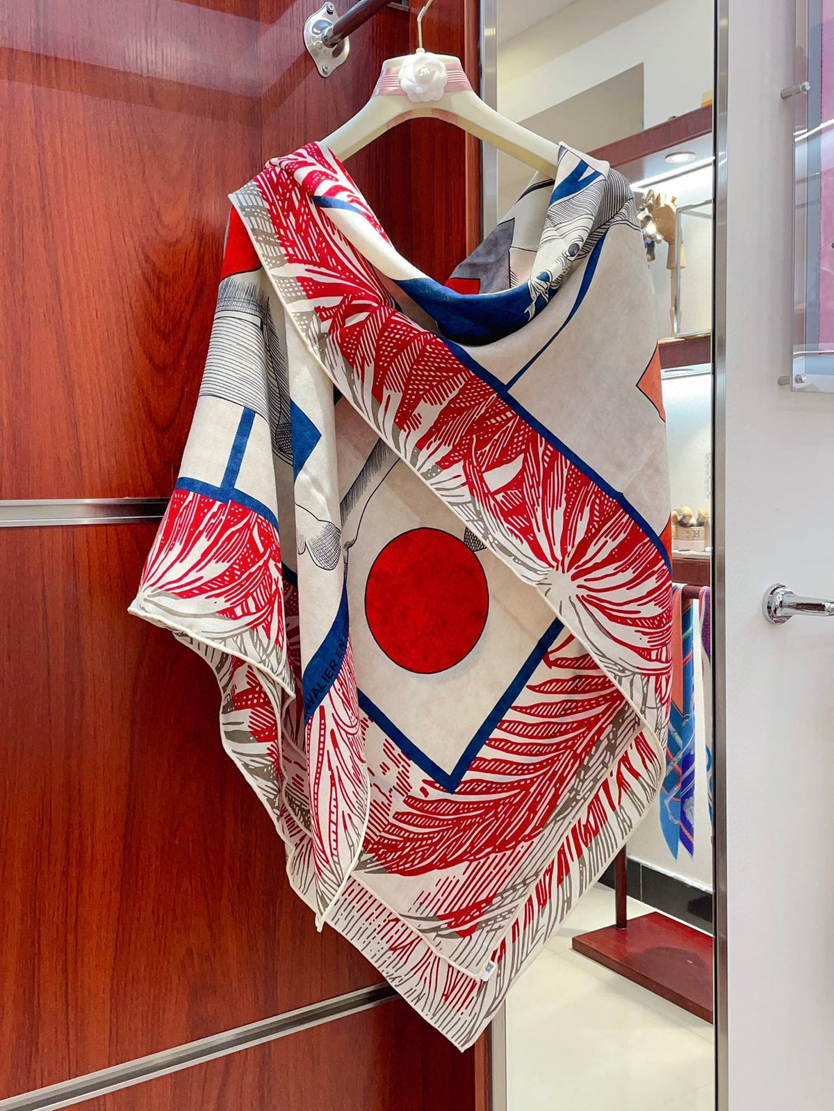 Cavalier en Formes shawl 140 CM In Red Colorful Cashmere And Silk 331717