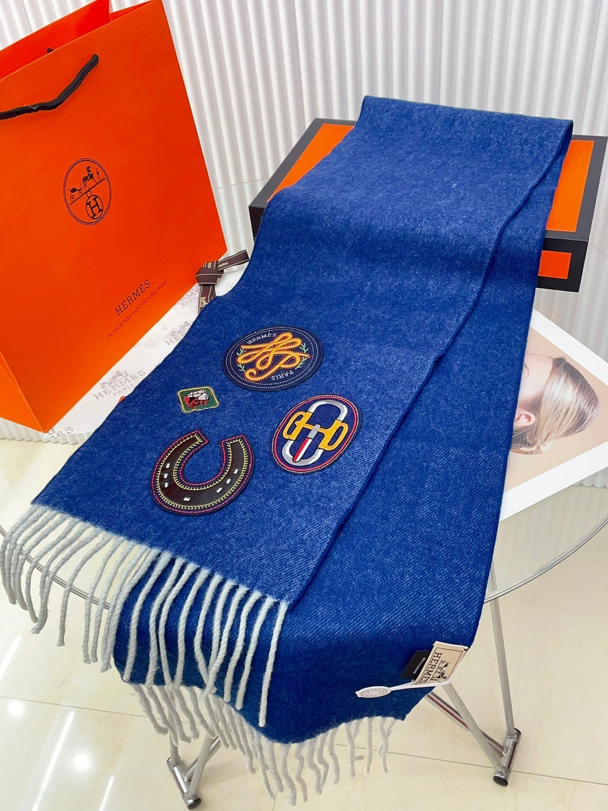 Scarf 160 CM In Blue Cashmere 334195
