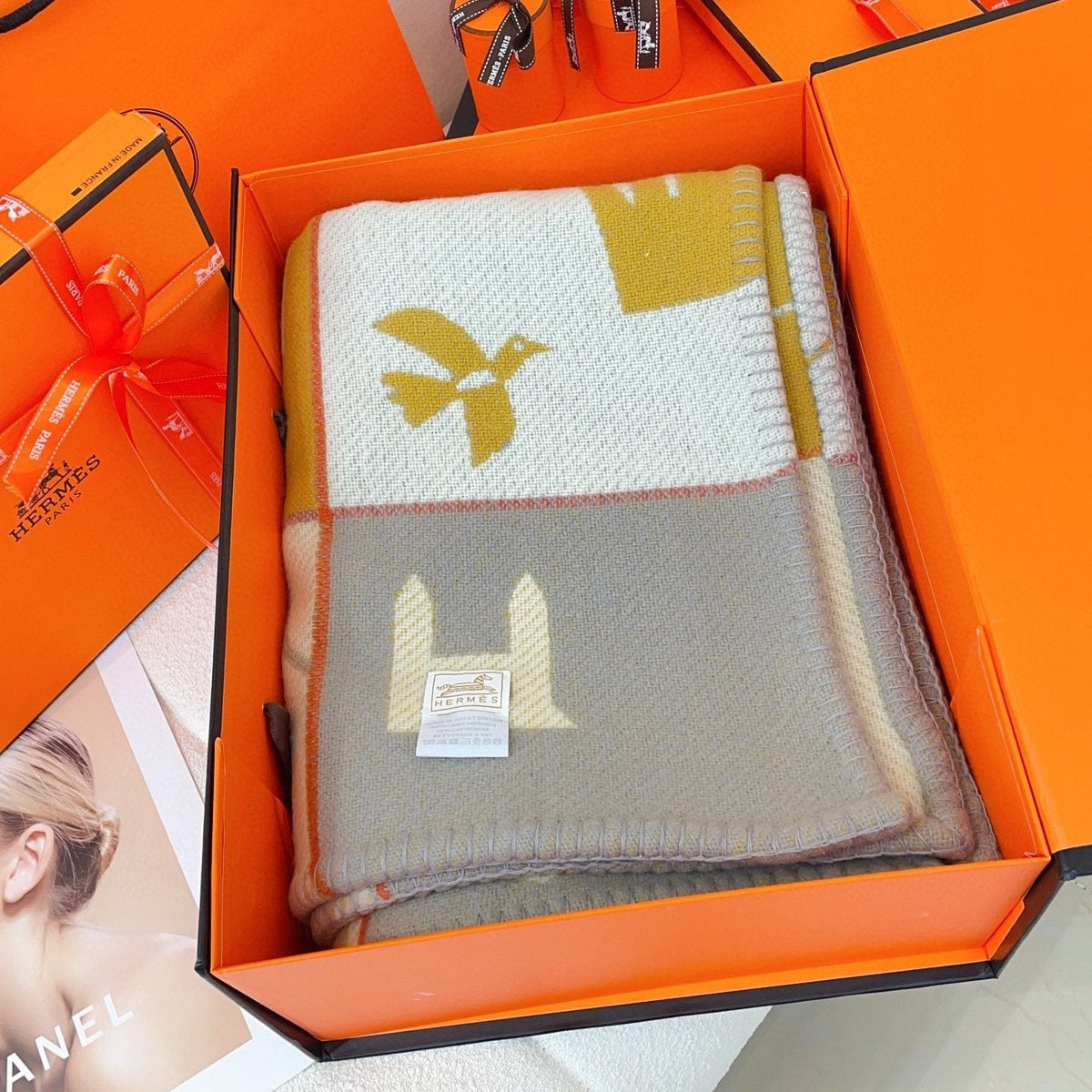Baby Blankets 140 CM In Yellow Mix Grey Cashmere And Fine Wool 341417