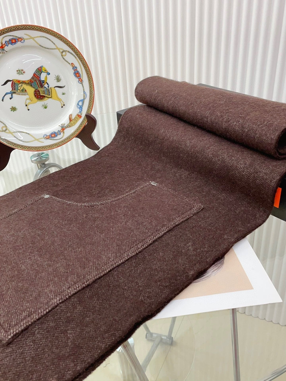 Cargo muffler Scarf 190 CM Dark Brown Wool 375382