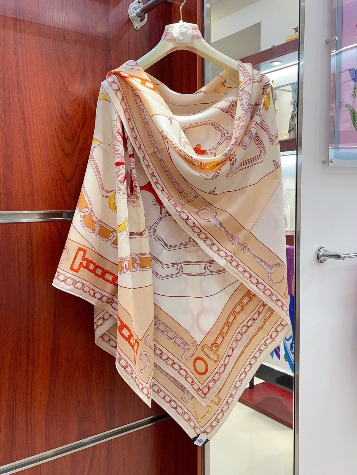 Effet Kaleidoscope Shawl 135 CM In Beige Colorful Cashmere And Silk 382610