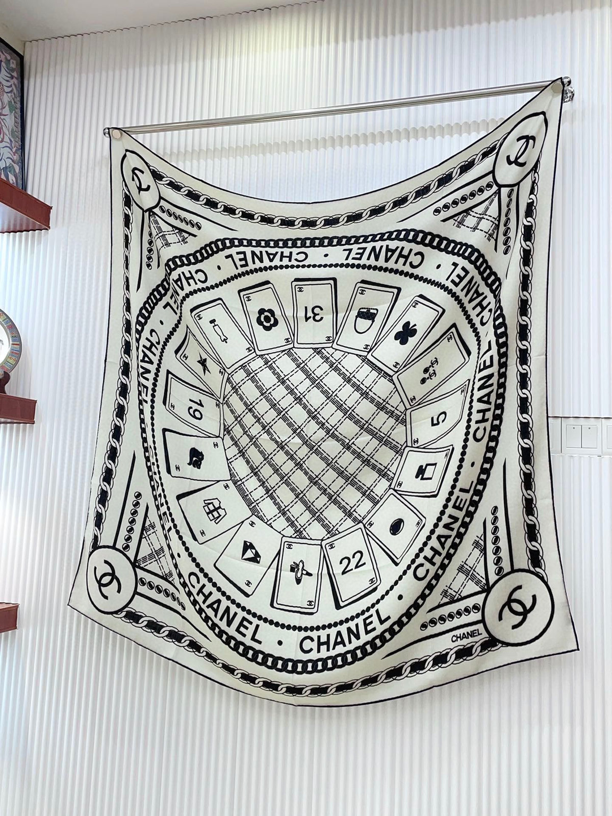 CC Square Scarf 140CM In White Mix Black Cashmere And Silk 407279