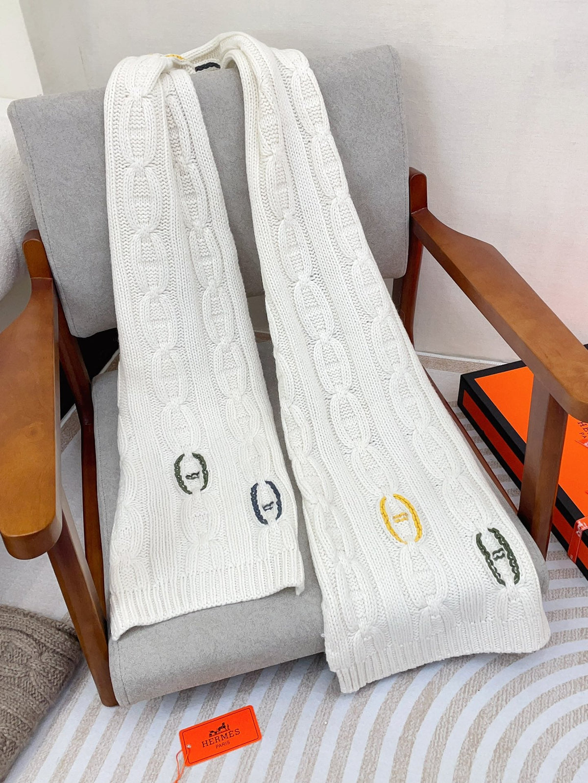 Scarf 170 CM White Cashmere Handwoven