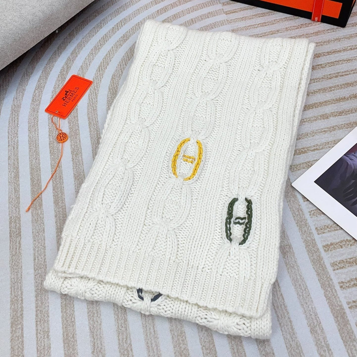 Scarf 170 CM White Cashmere Handwoven