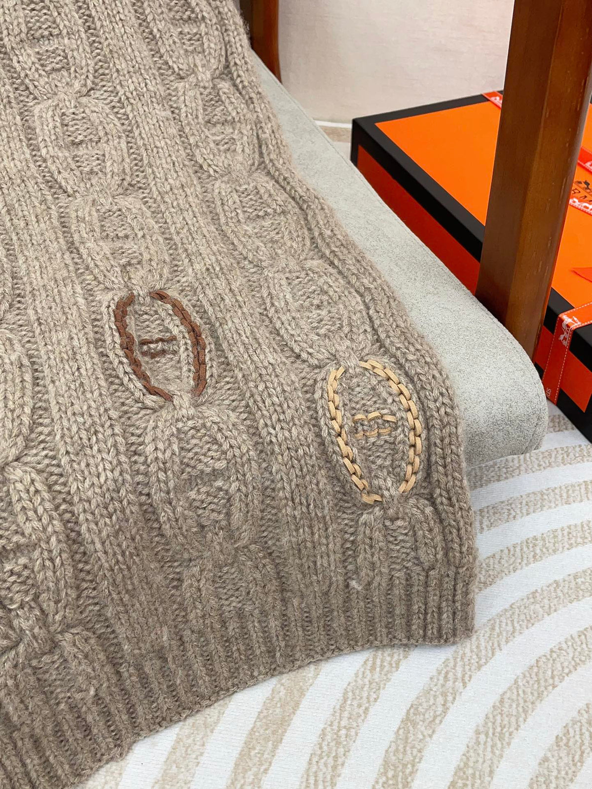 Scarf 170 CM Light Brown Cashmere Handwoven