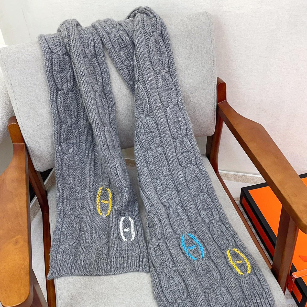 Scarf 170 CM Grey Cashmere Handwoven