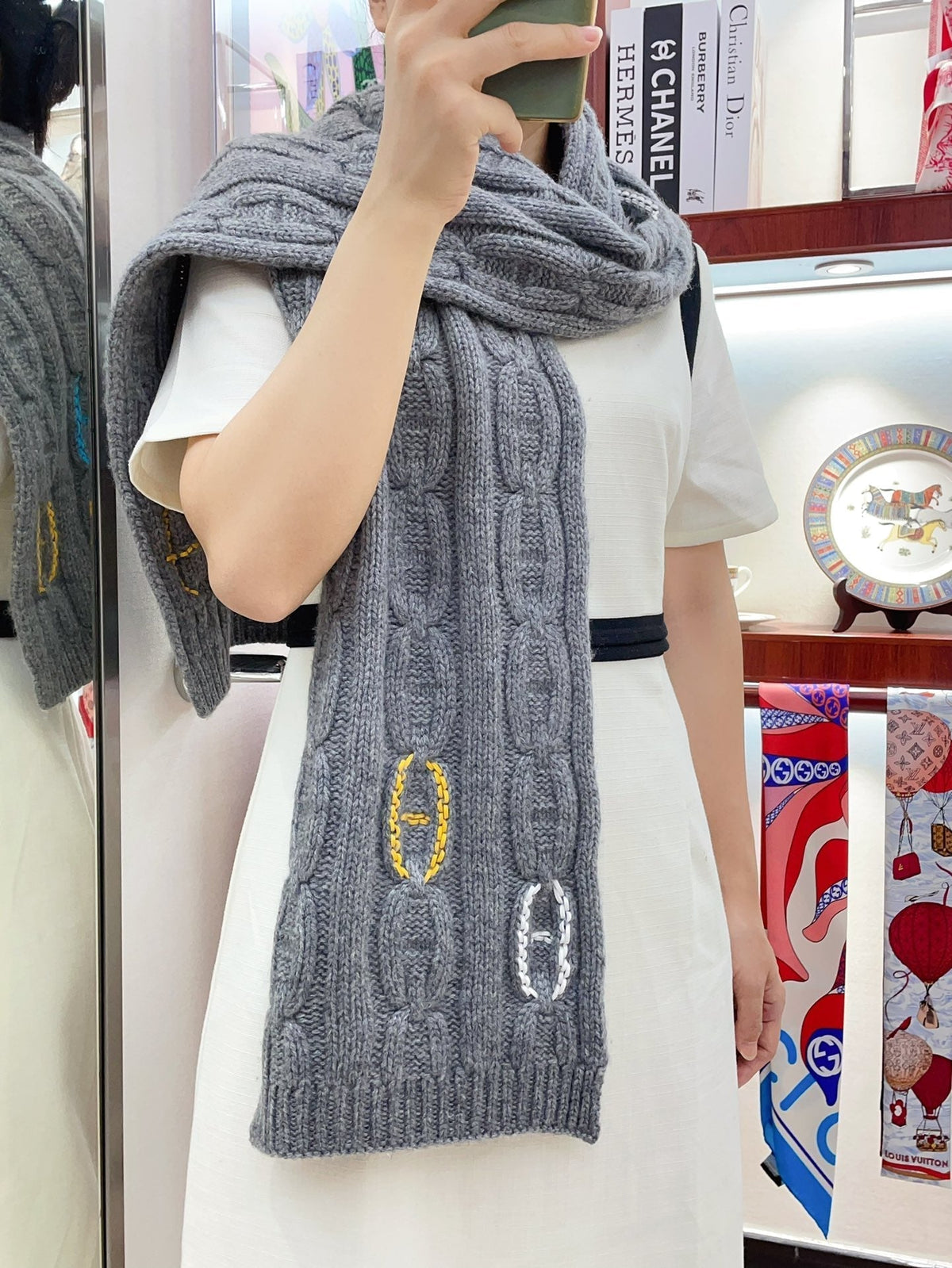 Scarf 170 CM Grey Cashmere Handwoven