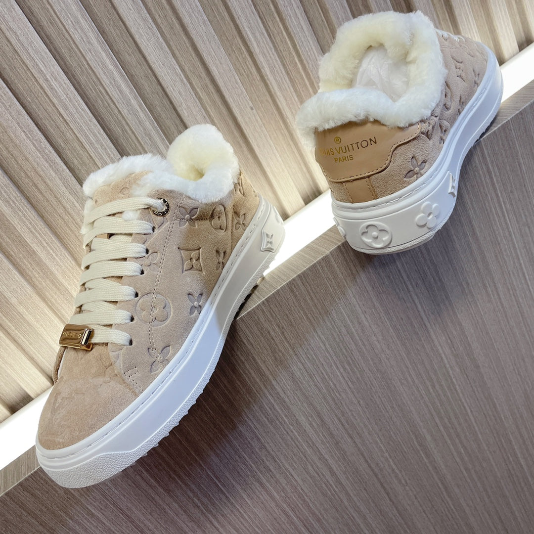 LV Time Out Sneaker 40mm Beige Monogram Suede