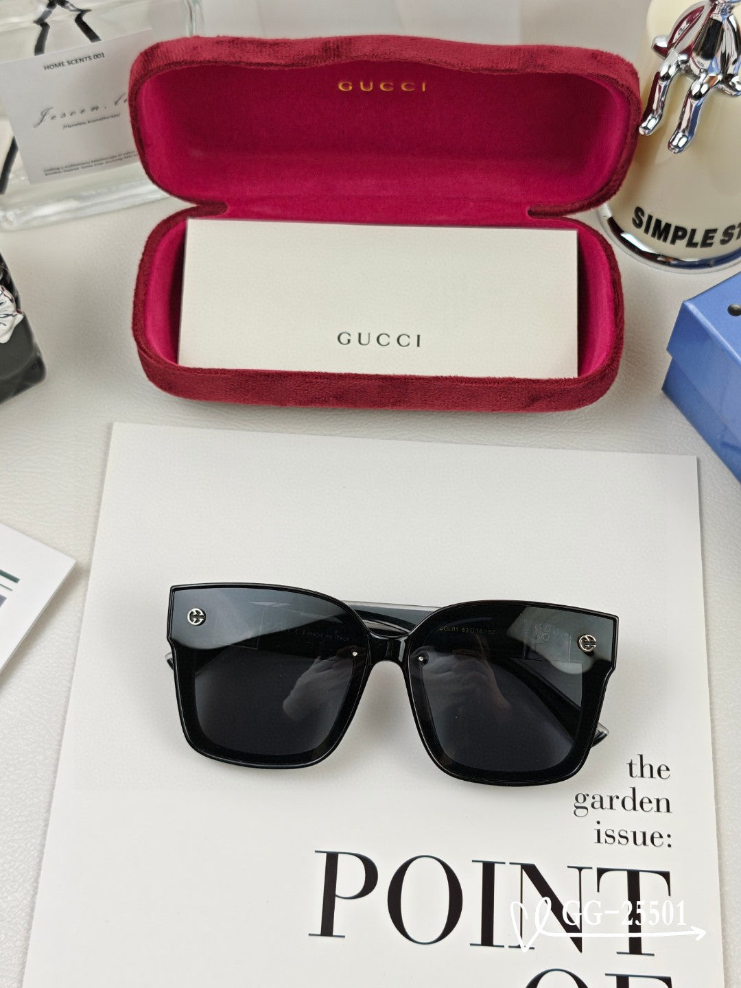 EMBOSSED LOGO SQUARE FRAME SUNGLASSES 25501 IN ACETATE