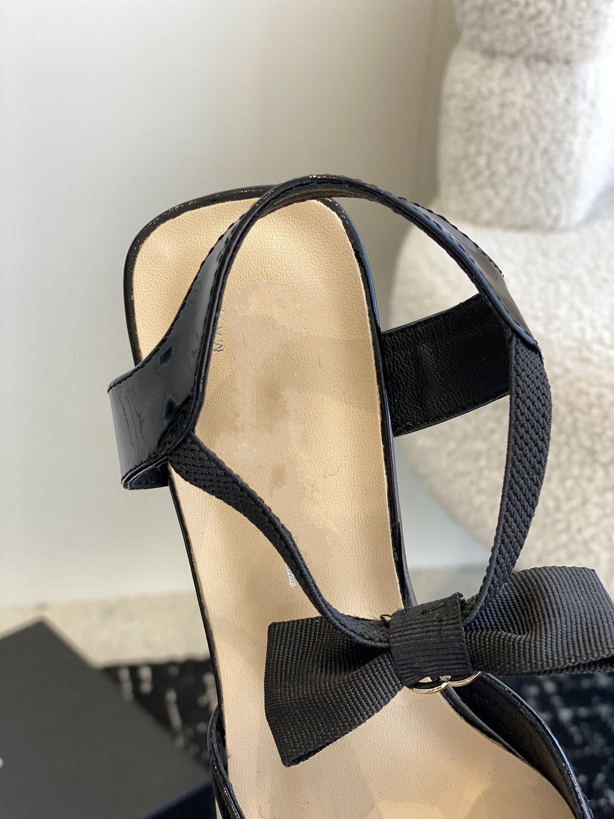 slingbacks 45 beige black patent calfskin