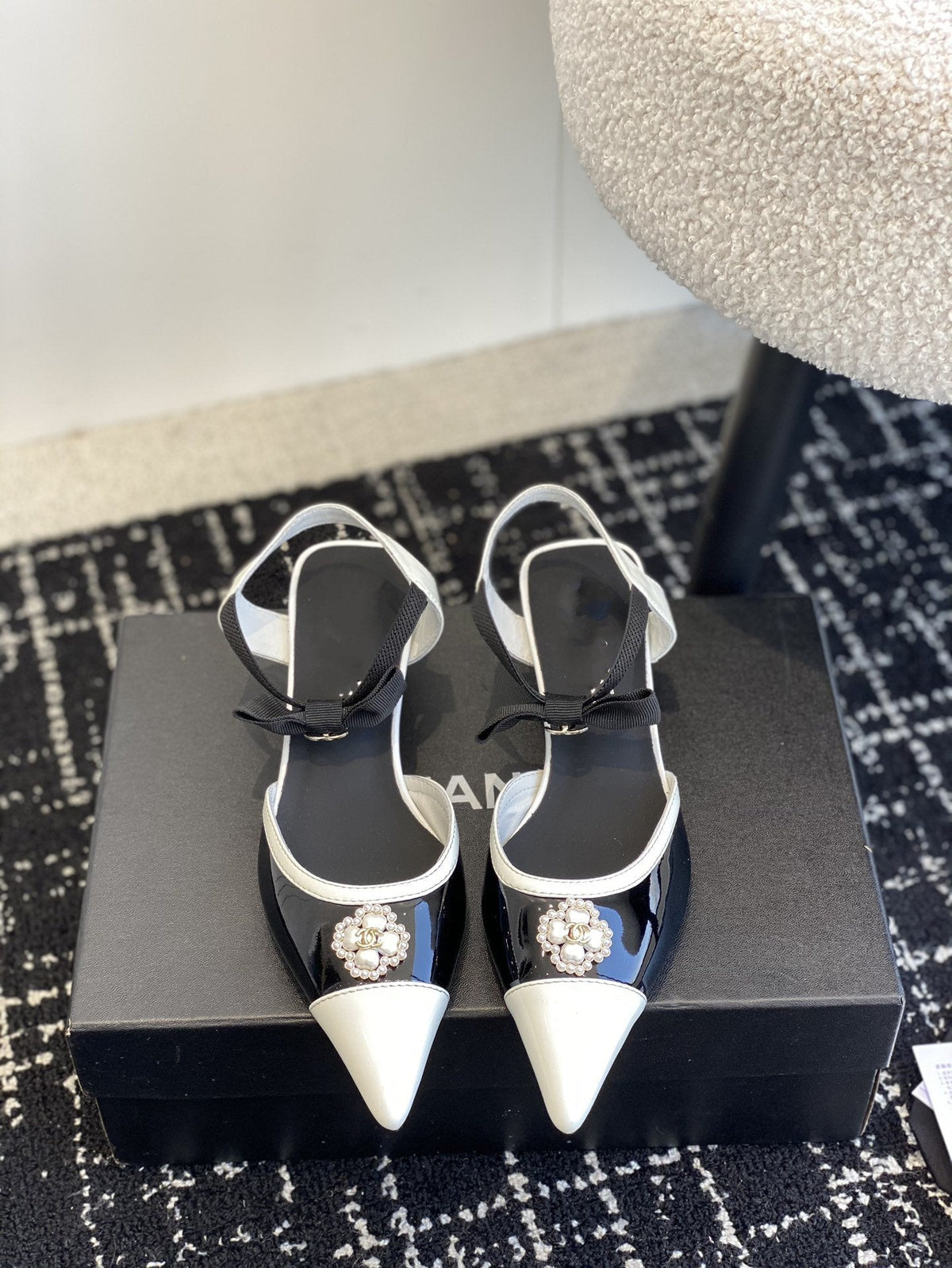 slingbacks 45 black white patent calfskin