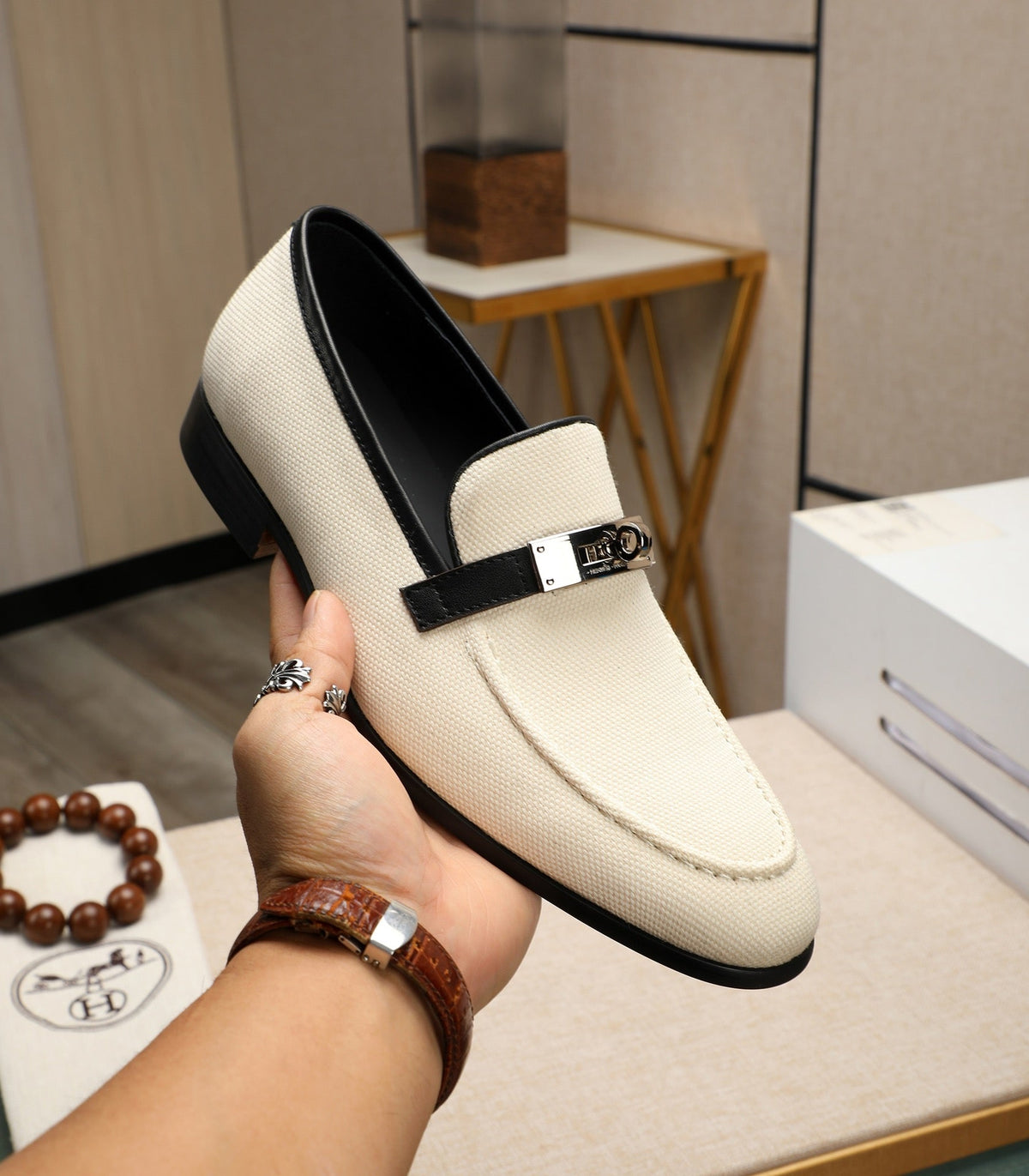 HM Men's Destin Loafer White Cowhide 480427